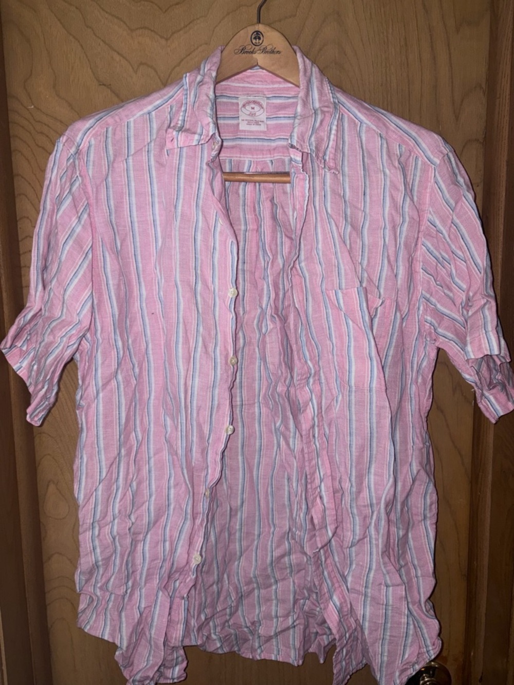 Brooks Brothers 346 Pink Linen Short Sleeve Button Down Shirt